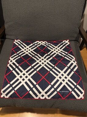 Burberry Navy, White and Red Plaid Silk Scarf